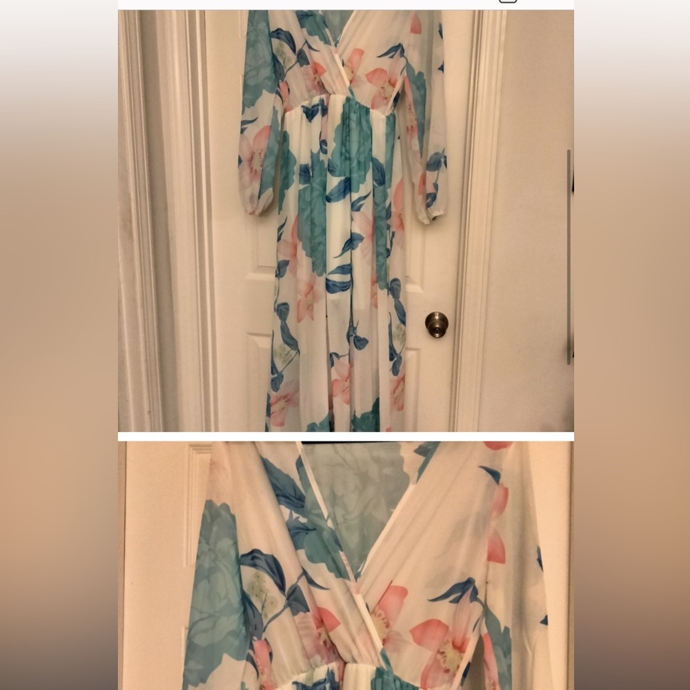 1960's Hollywood Regency Cocktail Low V Neck Sheer Maxi Dress